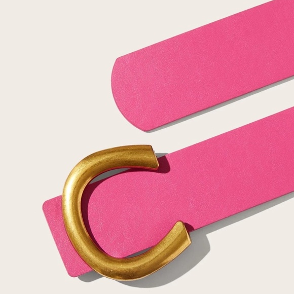 Vegan Leather Wide belt dress gold Tone Minimalist - Picture 15 of 16